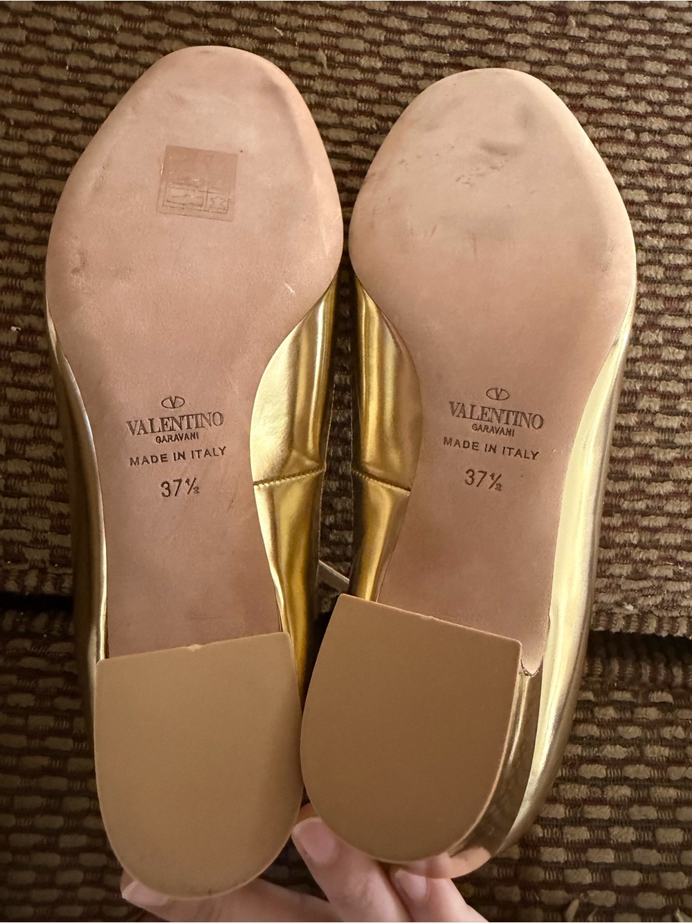 Valentino Garavani Metallic Gold Leather Ballet Flats with Ankle Strap - Picture 2 of 4